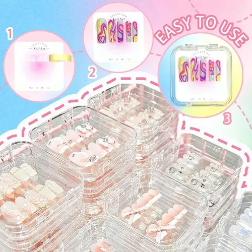 Caja Acrílica De Uñas Press-on 12 Piezas Pzszmiao Con 30