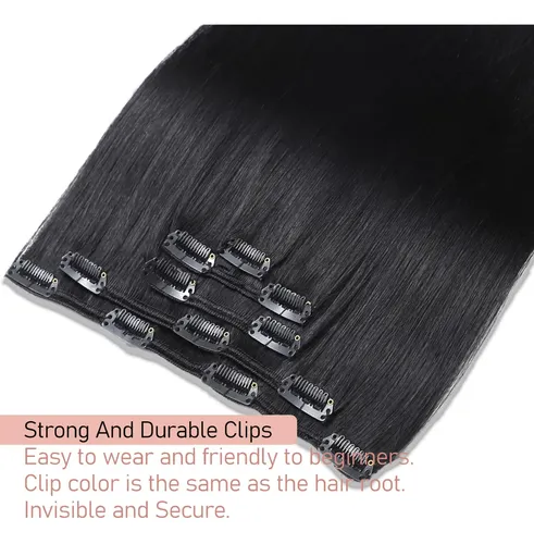 Extensiones Cabello Humano Clip In Lacio Negro 56cm 80g