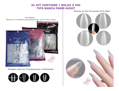 Kit Tips X500 Soft Gel. Kapping Navi, Strass, Lima, Wipes.