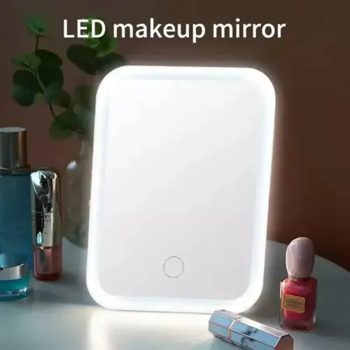 Espejo VGO Maquillaje Rectangular con Luz LED Táctil Portátil 13x18cm Blanco