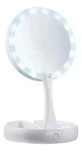 Espejo De Maquillaje Plegable Con Luz Led Con Zoom De Doble