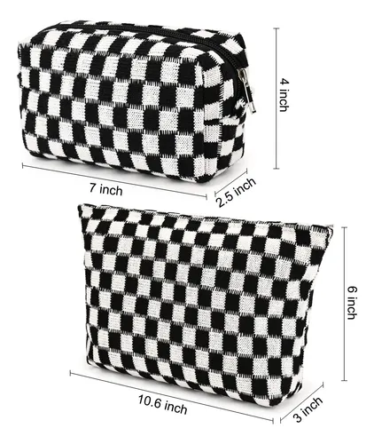 Soidram 2 Piezas Negro Bolsa De Maquillaje A Cuadros Grandes