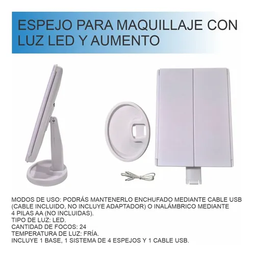 Espejo Tríptico Para Maquillaje Con Luz Led Y Aumento