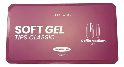 Tips Uñas Postizas City Girl Caja 504u Classic Tamaños 0-11 Transparente Coffin Medium Classic