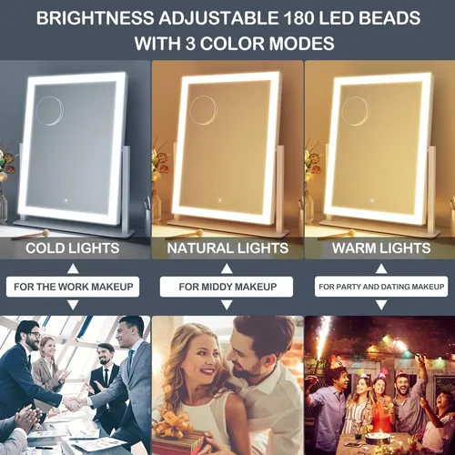 Espejo De Maquillaje Con Luces Led 43.7×34.5cm Dorado
