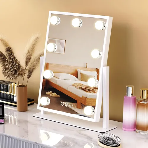 Espejo De Tocador Dirket Con Luces Que Giran 360° Para Maquillaje Blanco