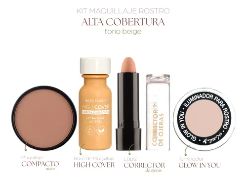 Kit X4 Maquillaje Rostro Alta Cobertura Tono Beige Katalia