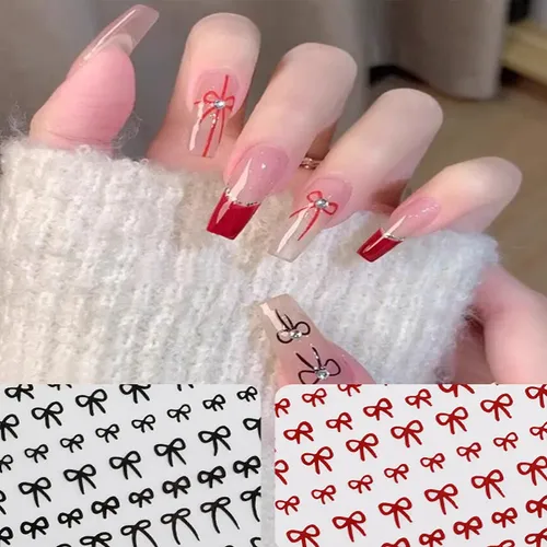 5 Hojas De Pegatinas Adhesivas Para Uñas Con Lazo En 5 Color