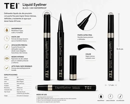 Delineador Líquido Marcador TEI Negro Waterproof Larga Duración Mate