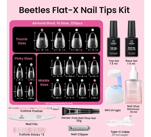 Kit De Uñas En Gel Beetles Flat-x Almond Short 320p 16
