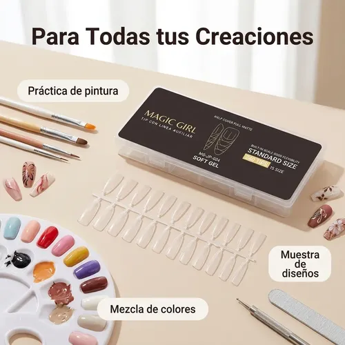 Tips Uñas Soft Gel Almendra Mate 240pcs 15 Tamaños