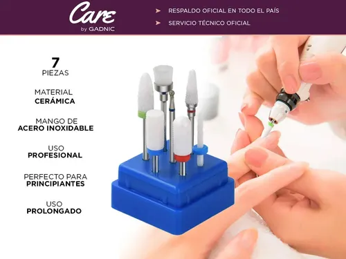 Kit manicura pedicura Gadnic Acero Inoxidable torno T20K 20000 RPM 12 W 220 V brocas ceramica 7 piezas