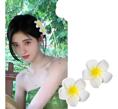C Pinza For El Pelo Con Flor Plumeria Hawaiana (7 Cm)