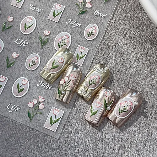Pegatinas En Relieve De Tulipán Para Uñas