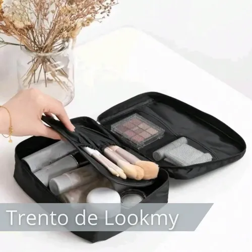 Neceser viajero negro Lookmy | portacosmético necessaire organizador valija o bolso | porta maquillaje y cosméticos impermeable para mujer hombre | ideal maleta, gym, fin de semana, avión