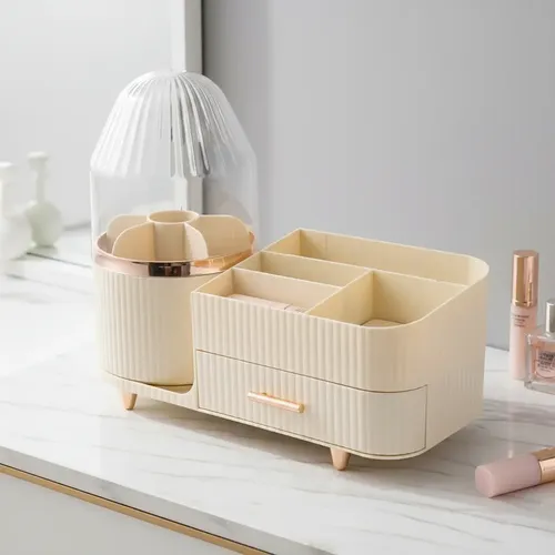 Organizador Maquillaje Giratorio 360° Cajón Tapa Antipolvo