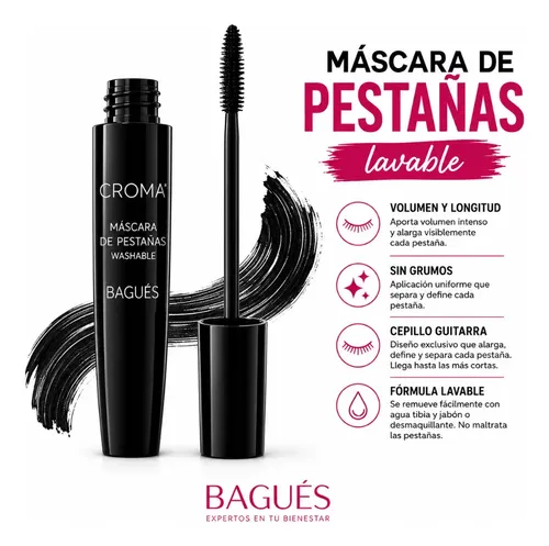 Máscara De Pestañas Croma Bagués Volumen Y Longitud -lavable