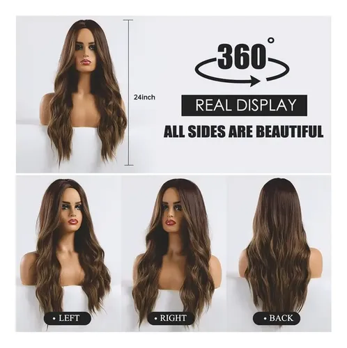 Pelucas Mujer Dama Cabello Naturales Larga Onduladas Marrón