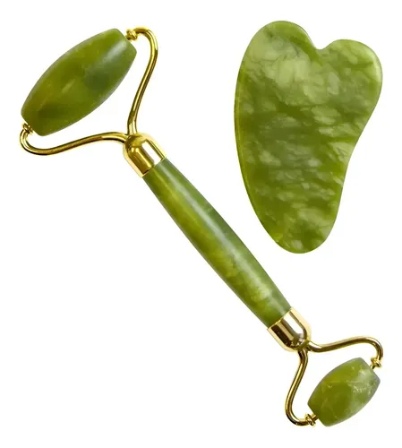 6u Jade Roller Masajeador Facial Y Piedra Gua Sha Set Verde