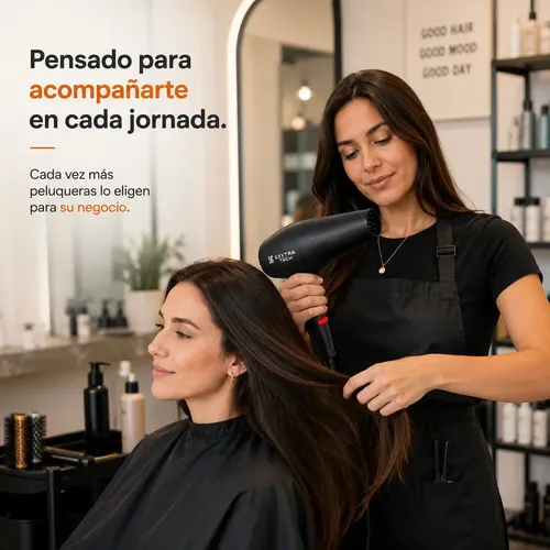 Secador De Pelo Profesional Exxtra Tech 1500W Compacto Liviano Para Viaje Temperatura Controlada Difusor Negro