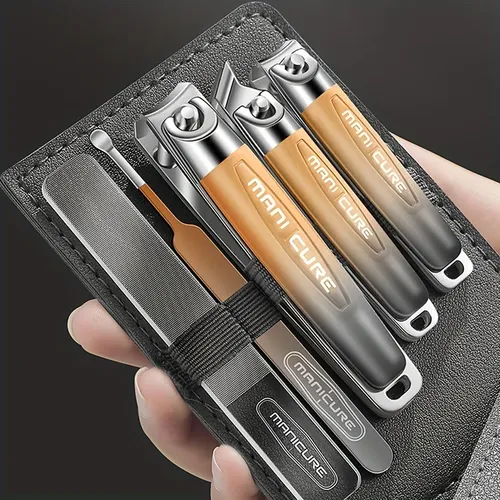 Set Cortauñas Manicura 5pzs Acero Inox Portatil Naranja Kit