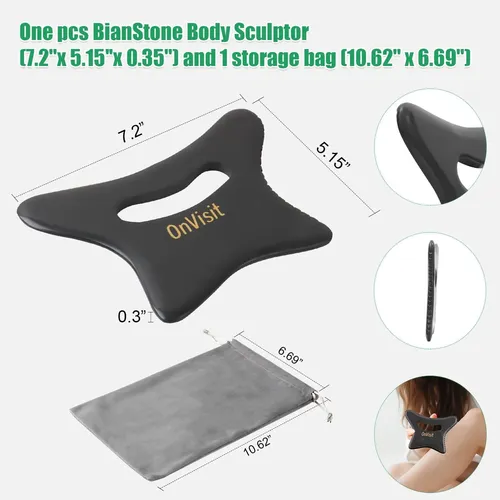 Kit Gua Sha Piedra Bian Negra Grande Para Masajes