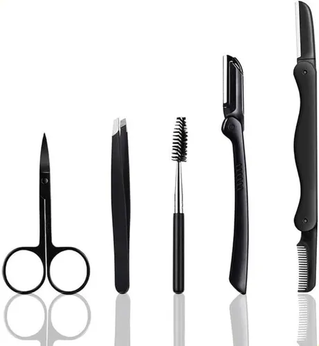 Set De Tijeras Para Cejas, Pinzas Y Maquinillas De Afeitar C Black Eyelash 5-piece Set