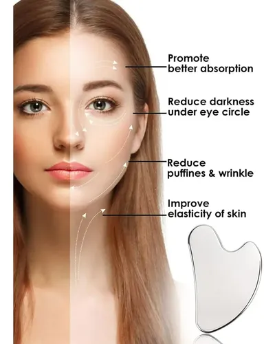 Kit 3 Piezas Guasha Facial Acero Inoxidable Masajes Cuello Todo Tipo De Piel Día/noche