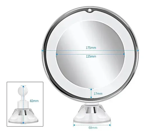 Maquillaje Con Succión Con Espejo Led Flexible De 360 Grados Con Aumento De 10 Aumentos