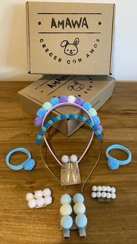 Amawa Vinchas Colitas Hebillas Pompones Pelo Niña C Caja Color 327