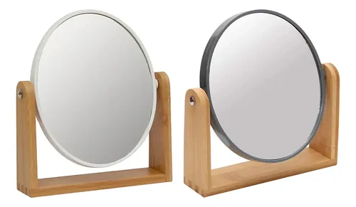 2 Espejos De Mesa Doble Faz Aumento Madera 15×17 Vertigo Vgo