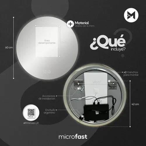 Espejo Luz Led Touch/táctil Inteligente Baño Premium Desempañante Fría/cálida/neutra Redondo Moderno 60cm Regulación De Brillo