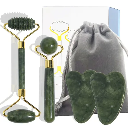 4pcs Masajeador De Jade,rodillo Masajeador Facial De Jade Y