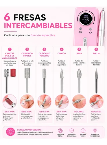 Torno Pulidor Uñas Profesional 45000 Rpm Portátil Manicura