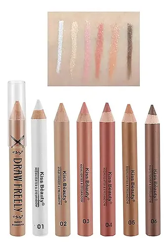 Set 6 Lapices Delineadores Suaves Ojos Labios By Kiss Beauty Acabado Satinado Color 6 Tonos