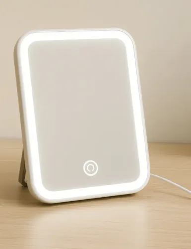 Espejo Maquillaje Luz Led Usb Recargable Giratorio Aumento