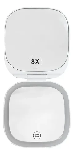 Espejo Cartera Led 1x Y 8x Con Luz Jessamy E810 Blanco