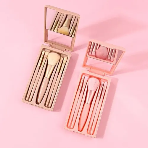 Juego De Brochas De Maquillaje De Cerdas Suaves Con Espejo,