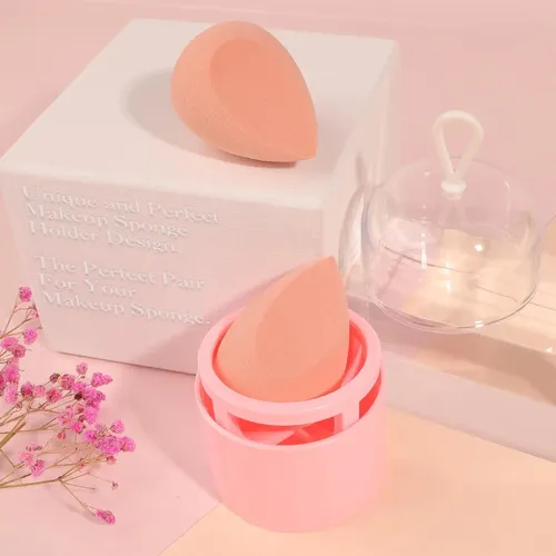 Set Esponjas Maquillaje Con Soporte Color Beige