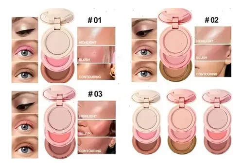 Set Maquillaje 3 En1 Colorete En Polvo Y Contorno Iluminador 01
