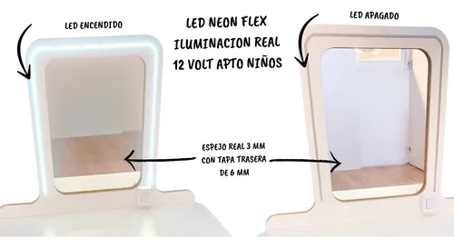 Tocador Mesa Maquillaje Con Luz Led Neon Y Cajon Para Niñas