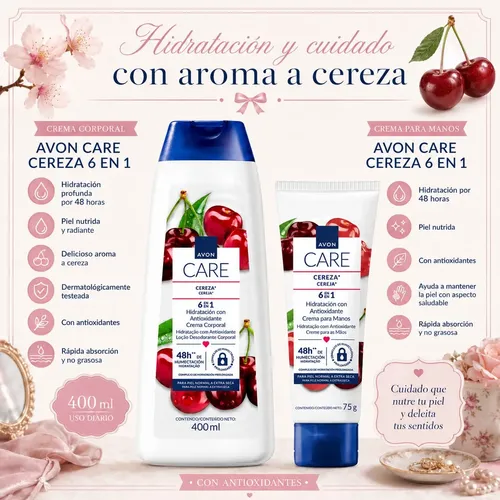 Kit Hidratante Corporal Y Crema Para Manos Avon Care Cereza