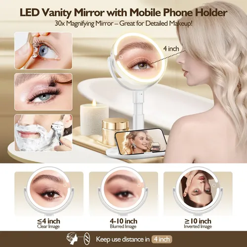 Espejo De Maquillaje Momokuba Con Aumento 30x Y Luces, Altur
