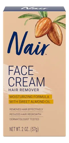 Nair Crema Depilatoria Facial con Aceite de Almendras 2 oz, Depilación Sin Dolor para Bozo y Rostro, Cream Hidratante, Piel Suave y Lisa