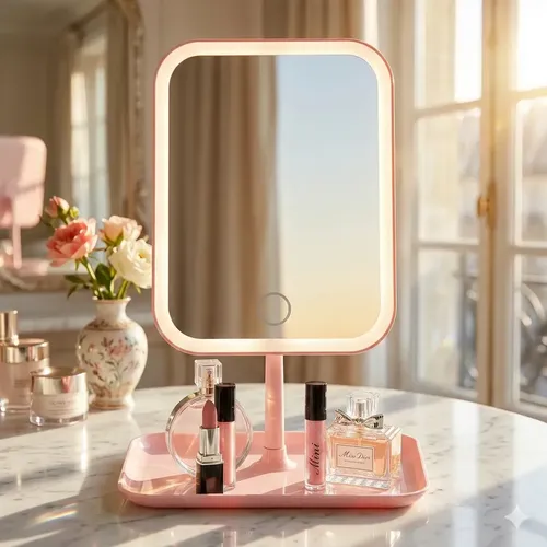 Espejo De Maquillaje Led Táctil Con Base Organizadora Blanco