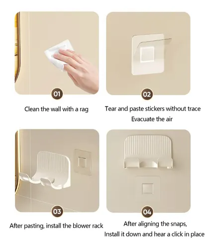 Secador De Pelo Gentle No Punch Para Baño, Montaje En Pared Blanco