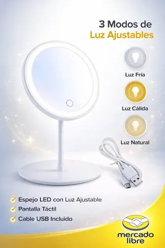 Espejo Redondo Led Luz Regulable Portátil Recargable 91047