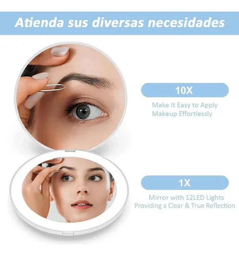 Espejos Maquillaje Luz Led Aumento Espejo Bolsillo Portátil