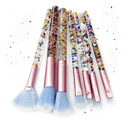 7 Brochas Maquillaje Unicornio Purpurina Mangos Suaves ,,