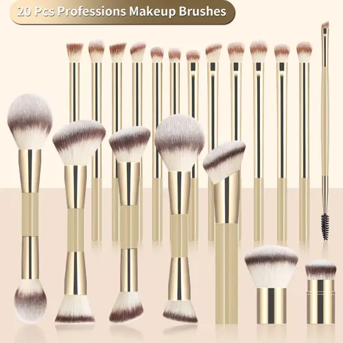 Set De 20 Brochas De Maquillaje Doradas Profesionales De Luj